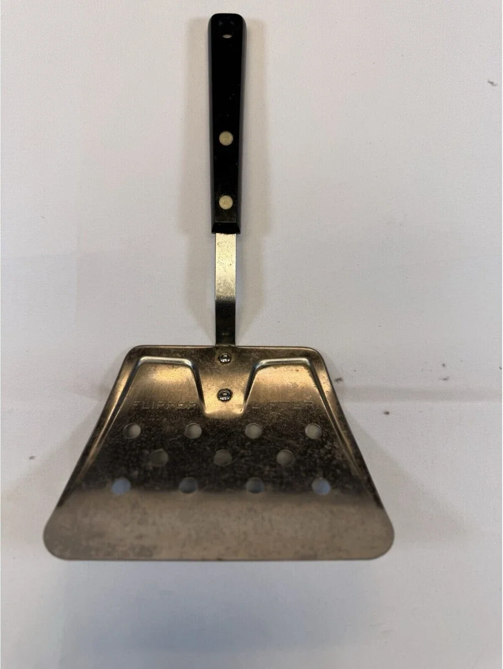 Ekco Forge Vtg. Flipper Lifter Wide Spatula Black Handle Stainless Steel USA BIG